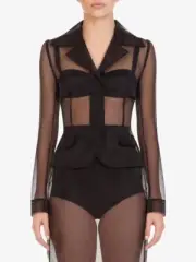 $2.3K DOLCE & GABBANA Sheer Organza Single-Breasted Black Jacket Sz 44 IT, 8 U.S
