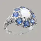 Solid 9k White Gold Natural Opal & Sapphire Womens Cluster Ring - Sizes 4 to 12
