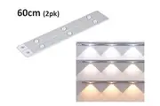 2pk LED 60cm Cordless Motion Sensor Light Closet Strip Light 3 Colour Interlace Floodlight Battery Operated Rechargeable Silver