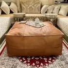 Vintage Leather Pouf Unstuffed Pouffe Handmade Ottoman Footstool Brown Square