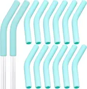 HINZIC 12Pcs Reusable Silicone Straw Tips 5/16"Wide(8mm Outer Diameter) Green Food Grade Rubber Straw Covers Flex Elbow Hydraflow Straw Replacement Tip for Stainless Steel Metal Straws