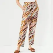 NWT Ann Taylor Linen Blend Multicolor Zebra Pull On Easy Ankle Pant Size LP
