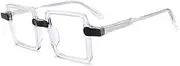 [BETSION] Vintage Square Acetate Spring Hinges With Case Cleaning Cloth Retro Eyeglasses Frame Unisex for Men Women