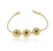 Peridot Three Discs Tangled Wire Bracelet In Oval Chain Gold Plated Mother Gift