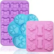3 PCS Puppy Dog Paw Bone Silicone Chocolate Moulds, FineGood Ice Cube Tray Silicone Dog Treat Mould Cake Baking Tray for Cake Candy Cookie Biscuit Jelly