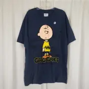 Vintage Peanuts Charlie Brown Good Grief M&O Knits T-Shirt Tee Mens M Navy Blue