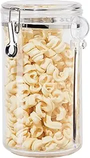 Oggi Clear Canister Airtight 72oz - Clamp Lid & Spoon - Airtight Food Storage Container, for Kitchen & Pantry Storage of Bulk, Dry Foods, Pasta, Flour, Sugar, Coffee, Rice, Tea, Spices & Herbs