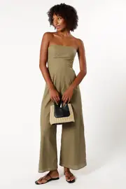[PUP3] Jodie Strapless Jumpsuit - Olive L Green
