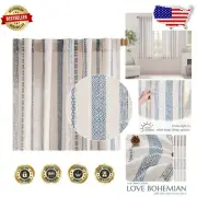 Boho-Inspired Linen Blend Curtains - Light Filtering 63" Panels for Modern Homes