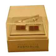 Perry Ellis Cufflinks Men's Tie Bar Set Silver Gold Rust French Cuff Shirt