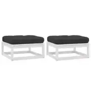 vidaXL Garden Footstools with Cushions 2 pcs White Solid Pinewood