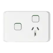 Clipsal Iconic Series Single Powerpoint with Extra Switch, Horizontal, 250V, 10Amp - Vivid White - 3015XA-VW