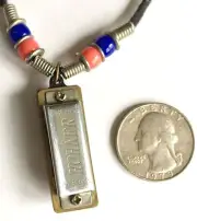 AUTHENTIC MINIATURE HOHNER HARMONICA NECKLASS WITH BEADS ~ LOOKS & PLAYS GREAT!