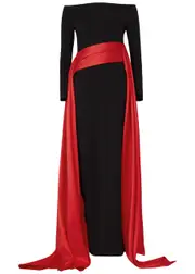 Solace London Irma Off-the-shoulder Draped Gown - Black Red - 8 (UK8 / S) 8 (UK8 / S)