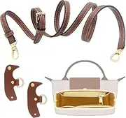 [G YITENG] 2Sets Strap Kit and Organizer for Longchamp Mini Bag, Brown PU Leather Strap with Gold Hardware, Felt Organizer Insert (Set B)
