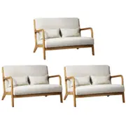 Oikiture 3X Armchair Lounge Chair Accent Armchairs Couches Sofa Wood Light Beige