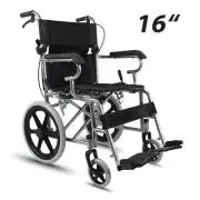16" Foldable Wheelchair Park Brakes Lightweight Soft for Elderly and Disabled