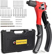 Rivet Gun, GIANTISAN Pop Rivet Tool Kit with 200 Rivets and 4 Drill Bits, Manual Hand Riveter Kit with Rugged Carrying Case