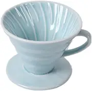 KOMBIUDA Ceramic Coffee Maker Plunger Sky Blue Drip Filter Cup Handmade for 1-4 Individuals