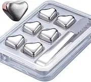 [Joyeee] Whiskey Stones Gift Set with Ice Tongs, 6 PCS Reusable Heart-Shaped Cubes, Stainless Steel Whisky Rocks, Christmas Valentine's Day Gift Stocking Stuffers for Men Dad Husband Him Wine Lovers