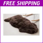 Elegant Dark Brown Fluffy Sheepskin Rug 2x3ft - Indoor Comfort Essential