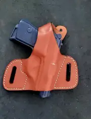 Armadillo Tan Leather Butterfly Holster w/strap for Walther PPK (H3n) (OWB)