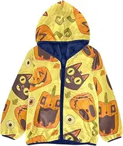 [GuoChe] Boys Winter Coats Sherpa Lined Happy Halloween Gold Pumpkins Yellow Kids Outerwear Boys Navy Blue Fall Baby Boy