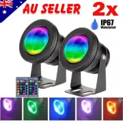 2X RGB LED Flood Lights Garden Spotlight 10W Underwater Lamp 12V Remote Control