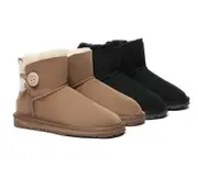 UGG EVERAU® UGG Boots Double Faced Sheepskin Wool Ankle Mini Button - Chestnut / AU Ladies 7 / AU Men 5 / EU 38