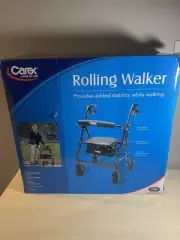 Carex Step 'N Rest Aluminum Rolling Walker For Seniors, burgundy- Rollator Walke