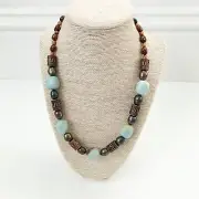 NWT Genuine Amazonite, Copper & Pearl Beaded Necklace