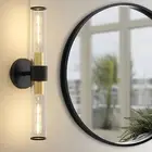Black and Gold Wall Sconce, Bathroom Light Fixtures in Clear Glass Black Gold-A