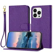 For iphone 13 pro max Case, Litchi Grain PU Leather Folio Cover Magnetic Closure Flip Wallet Card Slots Stand Case With Hand Strap,Brown - Red