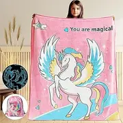 Glow in The Dark Blanket Unicorn Gifts for Girls Kids Blankets Super Soft 3 4 5 6 7 8 9 10 Year Old Girl Gift Ideas Girls Toys Age 6-8 Unicorns Toys Birthday Christmas Valentine's Day Gifts 50"x 60"