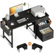 40-Inch Small Computer Desk with Fabric Drawers & File Cabinet Home Office D