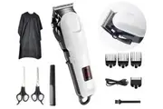 Cordless LCD Hair Clipper, Electric Hair Trimmer, Fine-Tuning Steel Blade, Self-Sharpening, Rechargeable Battery, Precise Trimming White