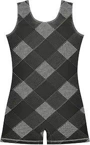 [FRODOTGV] Black Plaid Girls' Gymnastics Leotards Children Short Tank Biketard Dance Costumes for Exercise, Playing, Biketard