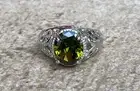 3Ct Peridot "Simulated" Ring Solid Silver Filled Size 8