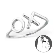 TJS 925 Sterling Silver Toe Ring Beautiful XO Hugs Kisses Adjustable Jewellery
