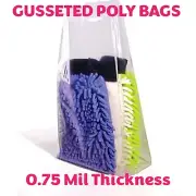 0.75 Mil Expandable Gusseted Poly Bags Clear Polyethylene Multiple Sizes LDPE