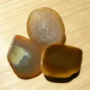 3 Agate and Quartz Crystal Mini Geode Ends Cut Polished Stone with Rounded Backs