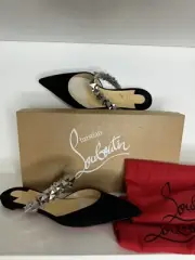 Louboutin Planet Choc Black Suede Silver-tone Metal Flat 37