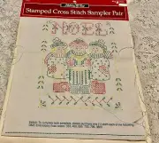 HOILIDAY TIME STAMPED CROSS STICH SAMPLER PAIR NOEL & SLIENT NIGHT 12 X 9"