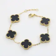 Four Leaf - Bracelet 18k Gold Plated Stainlesssteel Doubleside Aftermarket black