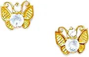 [JewelryWeb] 14k Yellow Gold Pale Blue 3x3mm CZ Simulated Diamond Butterfly Angel Wings Screw Back Earrings 6x7mm Stud Earring for Women