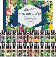 Essential Oils Set, 20 Pcs Aromatherapy Essential Oil Kit for Diffuser, Humidifier, Massage, Skin & Hair Care - Lavender, Eucalyptus, Tea Tree, Sweet Orange, Lemongrass and Peppermint (20*10ml)
