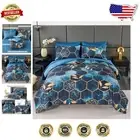 Comfortable 7-Piece Geometric Blue Gold Bed Set - Machine Washable Luxury
