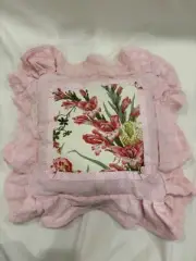 Handmade Pillow, Vintage Chenille, Floral Fabric, Pink Matelasse