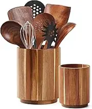 Sameme Acacia Wood Utensil Holder for Kitchen Counter, 360° Rotating 7.3"+5.7" Large Cooking Utensil Holder,Kitchen Utensil Crock for Countertop,Farmhouse Kitchen Decor,Spatula Holder Set of 2