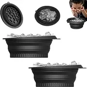 Facial Cold Plunge Bowl Kit, Face Ice Bath Bowl, Portable Silicone Foldable Facial Bath Bowls with Built-in Ice Tray, Cold Compress & Faces Wash Basin Kit for Skincare and Hanging Storage (Black*2)